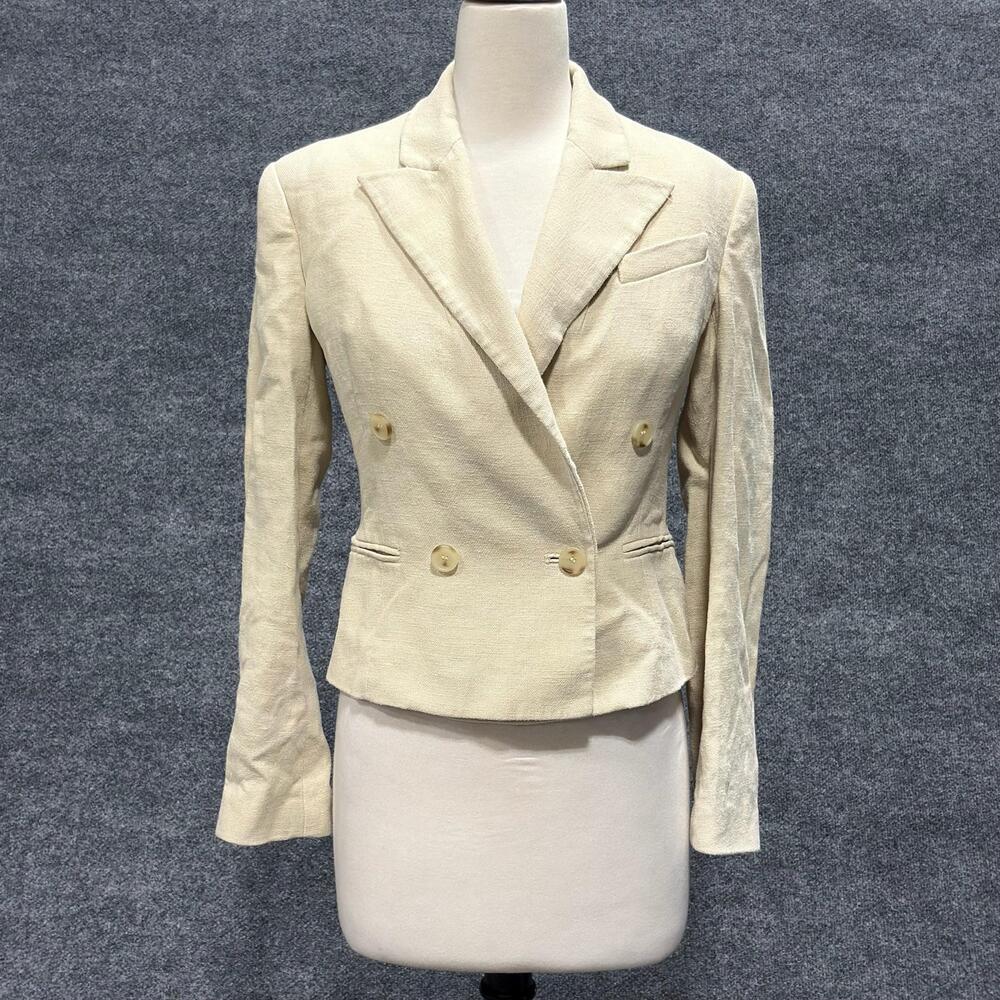 A.L.C. Blazer Womens 0 Beige Linen Double Breasted Jacket Tailored Workwear